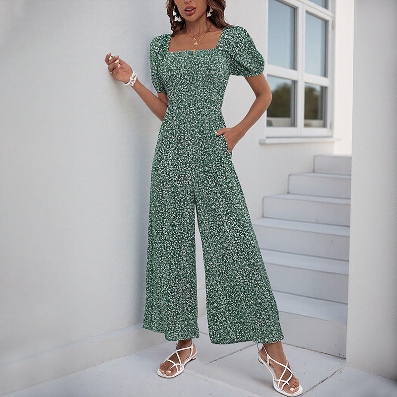 Damen lässiger Jumpsuit mit elastischem Bund und modischem Puffärmel-Design Drune