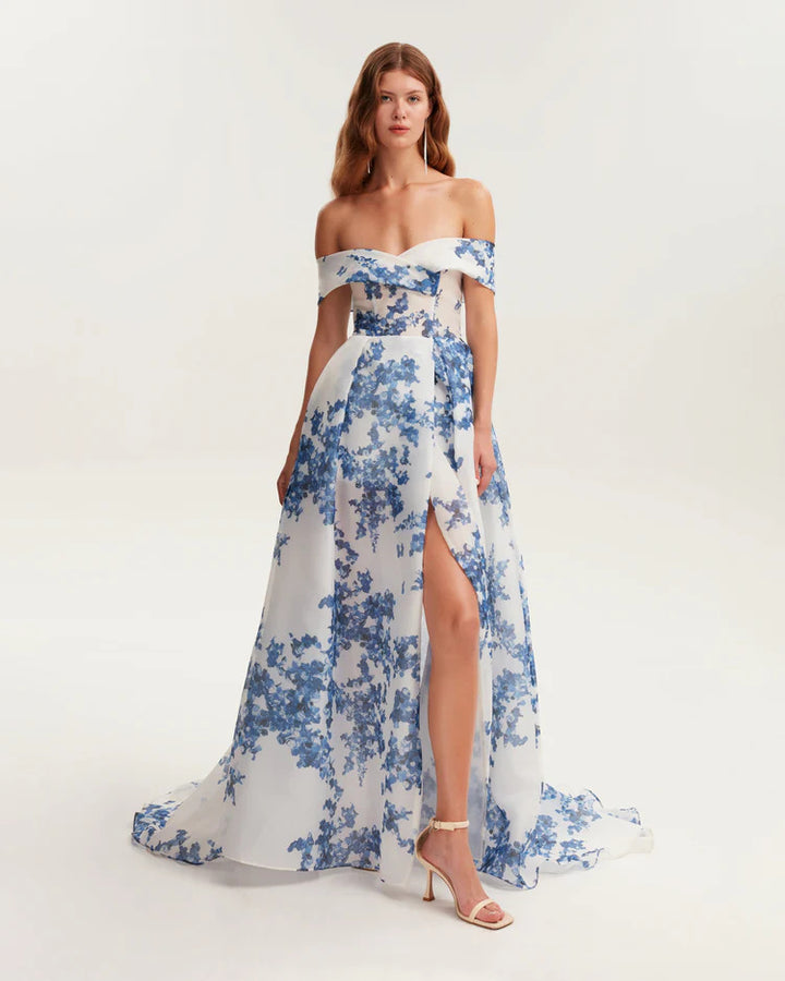 Damen Maxikleid aus Chiffon mit Blumenmuster Drune