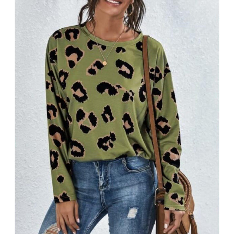 Damen Lässiger Leopardenmuster Pullover Drune