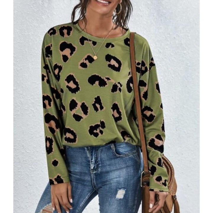 Damen Lässiger Leopardenmuster Pullover Drune