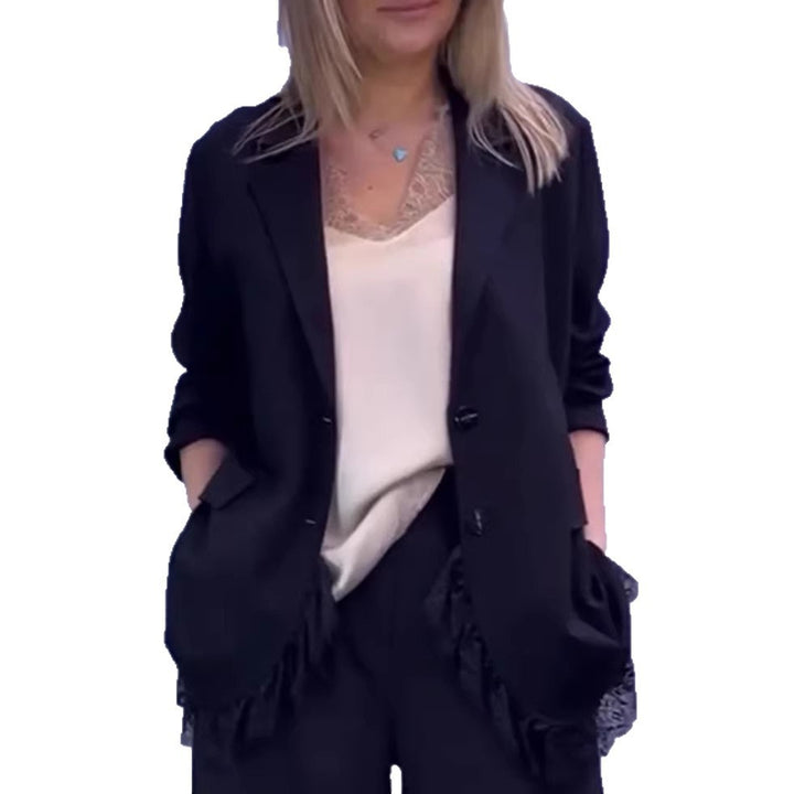 Damen elegante Blazerjacke mit Spitzendetails Drune