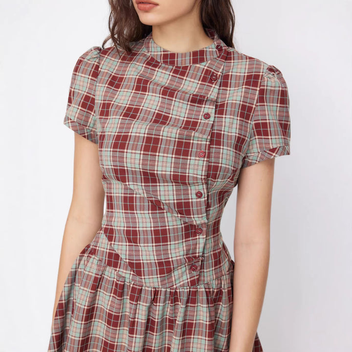 Damen Karo Kurzarmkleid Drune