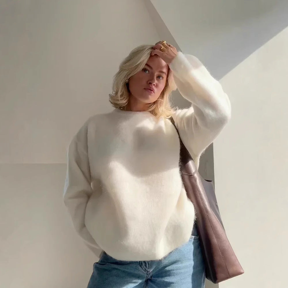 Damen Oversized Strickpullover aus weichem Material mit Rundhalsausschnitt und lockerer Passform Drune