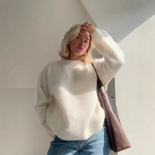 Damen Oversized Strickpullover aus weichem Material mit Rundhalsausschnitt und lockerer Passform Drune