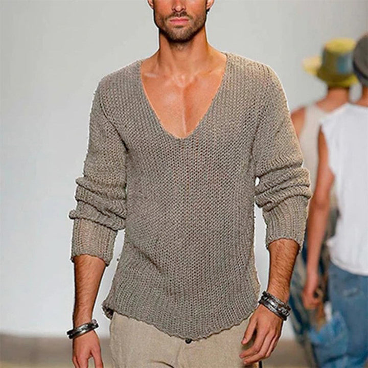 Herren lässiger Strickpullover mit tiefem V-Ausschnitt und komfortablem Schnitt Drune