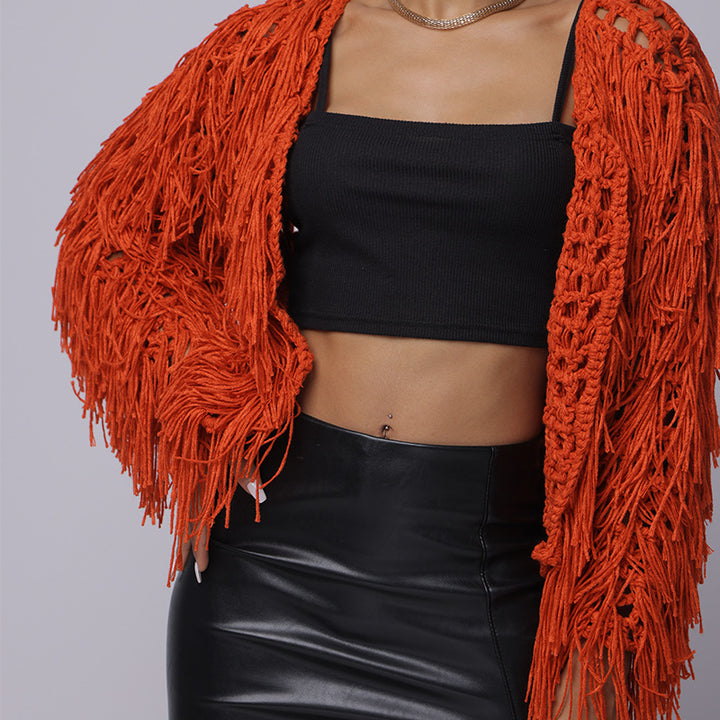 Damen Fransen-Pulloverjacke mit offenem Schnitt und stylischem Design Drune