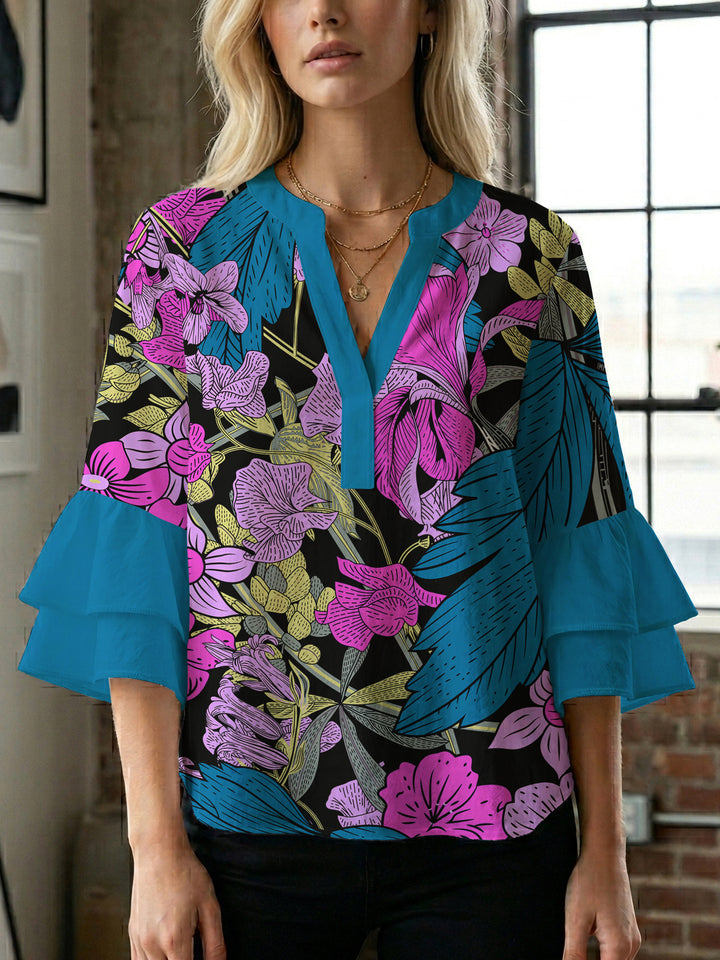 Damen Blusenshirt mit voluminösen Ärmeln und floralem Muster Drune