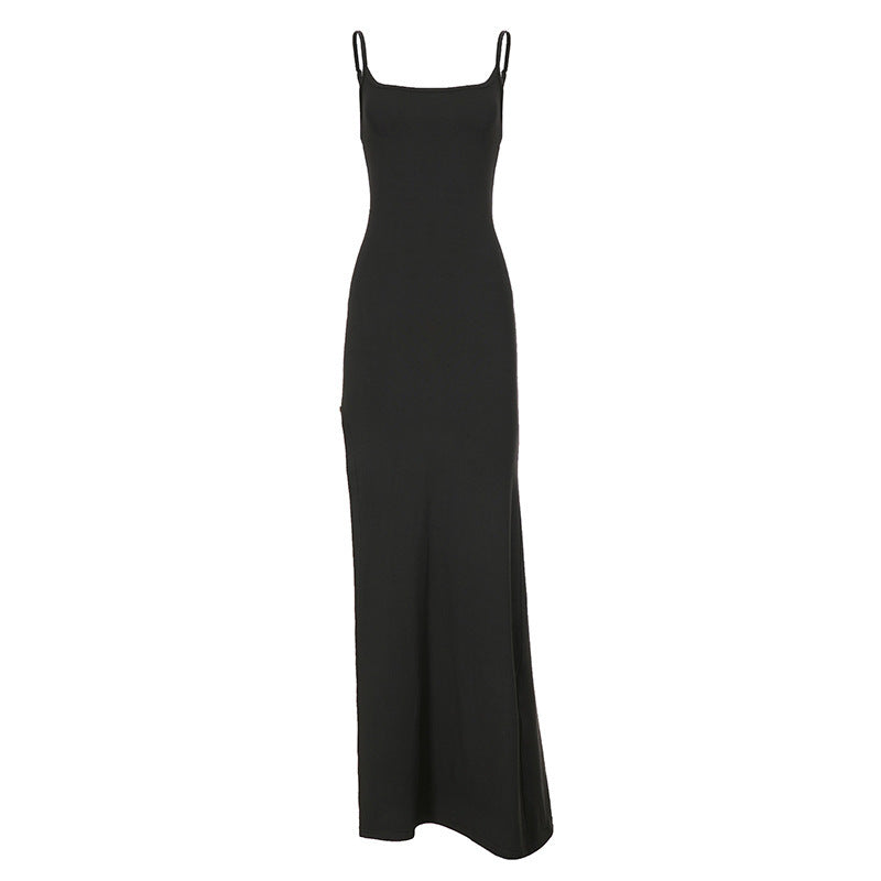 Damen Elegantes Maxikleid mit feinen Trägern und seitlichem Schlitz Drune