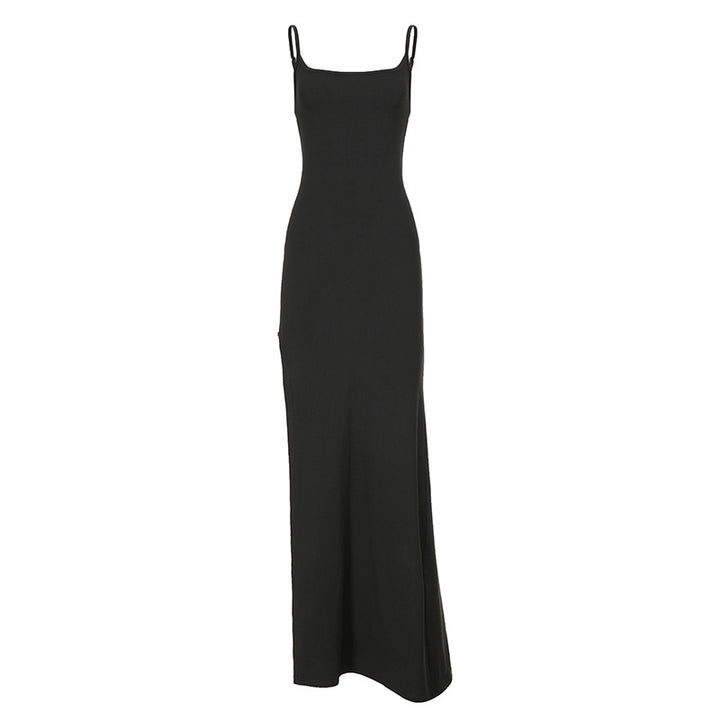 Damen Elegantes Maxikleid mit feinen Trägern und seitlichem Schlitz Drune