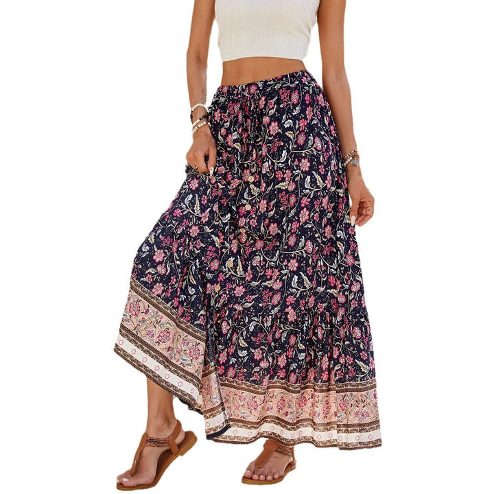Damen Maxirock mit floralem Druck und regulierbarem Taillenzug Drune
