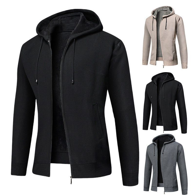 Herren fleecegefütterte Kapuzenjacke mit modischem Rippdesign Drune