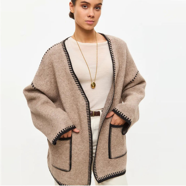 Damen Modischer Strickcardigan mit Taillengürtel und originellem Taschen-Design Drune