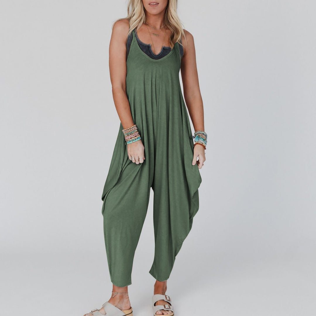 Damen bequemer Jumpsuit mit lässigem Schnitt und tiefem V-Ausschnitt Drune