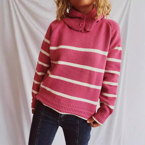 Damen lässiger Pullover mit strukturiertem Kragen und modischem Streifenmuster Drune