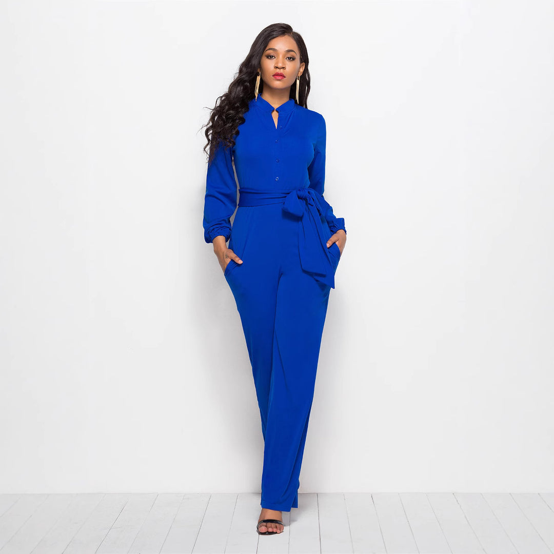 Damen Eleganter Jumpsuit mit tailliertem Schnitt und langen Ärmeln Drune