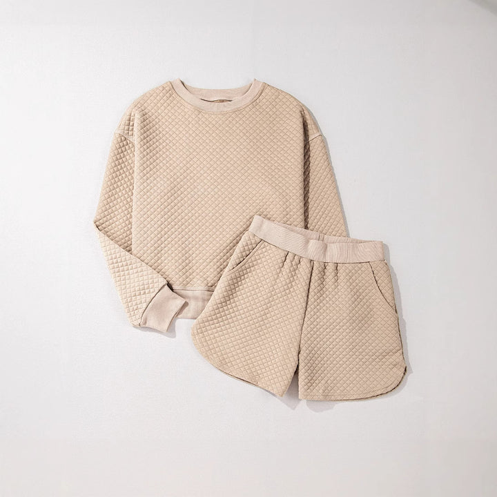 Damen Casual Lounge-Set mit strukturiertem Sweatshirt und Shorts Drune