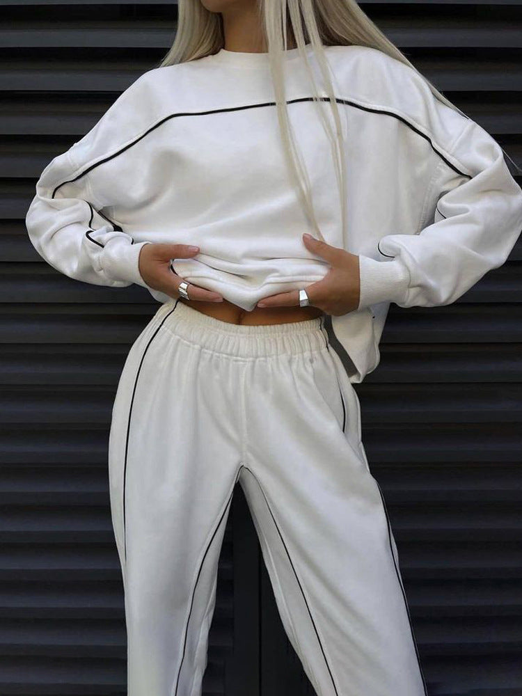Damen nan kurzes Crop-Sweatshirt und lässige Jogginghose mit kontrastierenden Paspeln Drune