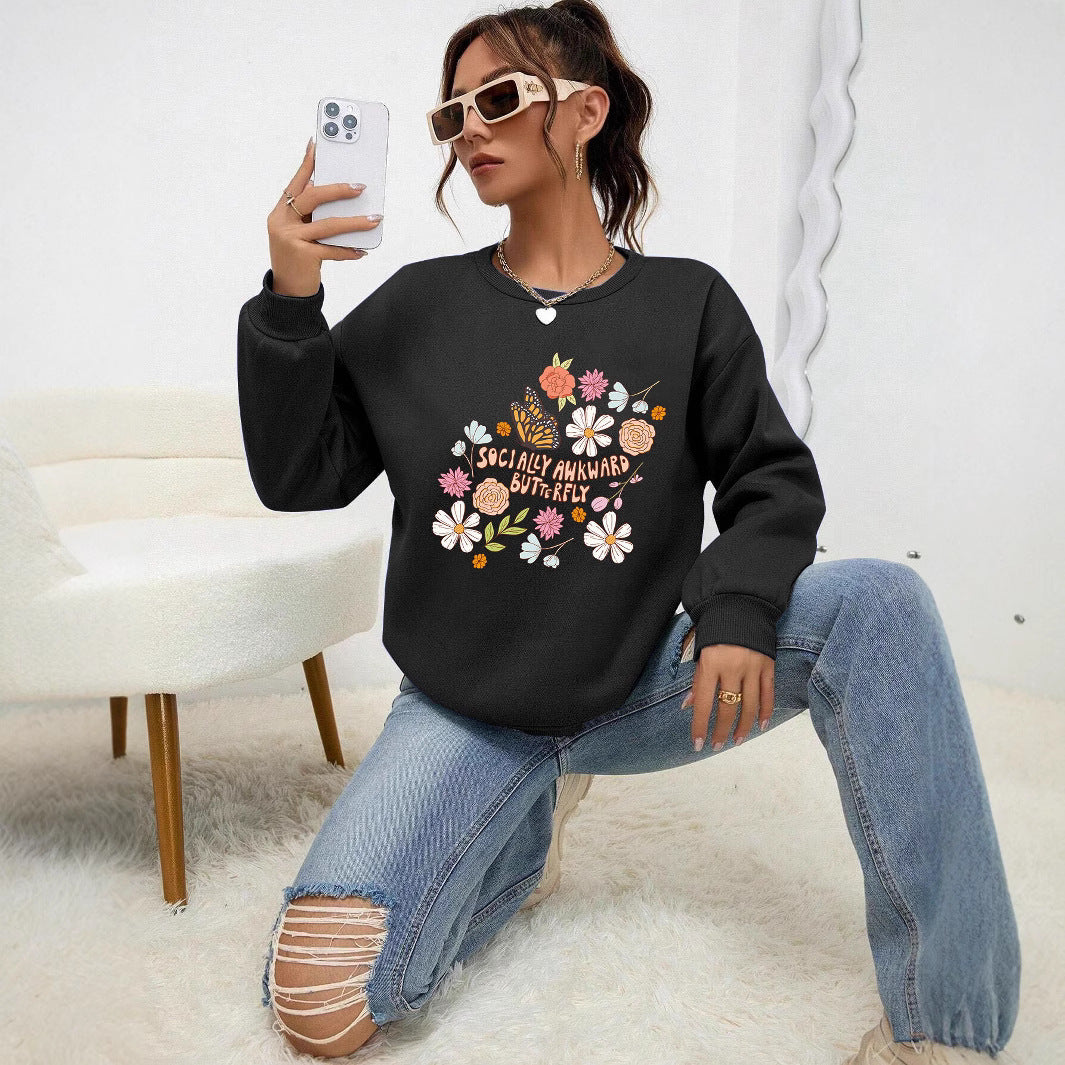Damen Sweatshirt mit kreativem Floraldesign und inspirierendem Aufdruck Drune