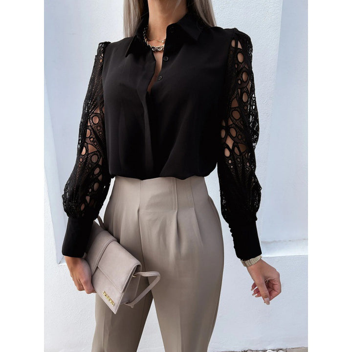 Damen Elegante Bluse mit romantischen Spitzenärmeln Drune