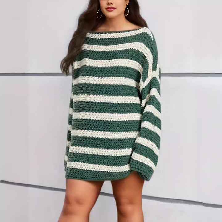 Damen lässiger gehäkelter Pullover mit modernen Blockstreifen Drune