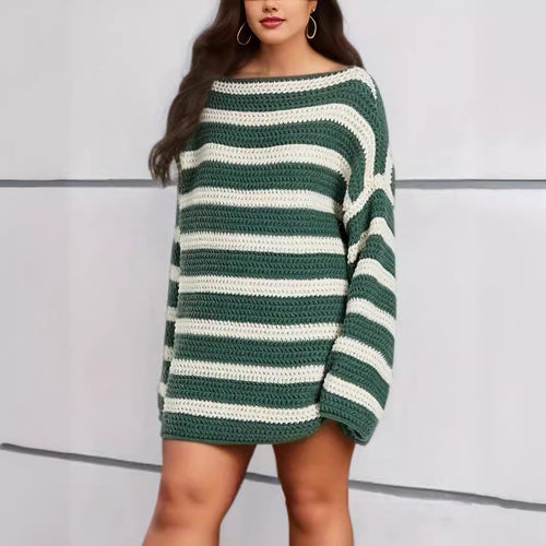 Damen lässiger gehäkelter Pullover mit modernen Blockstreifen Drune