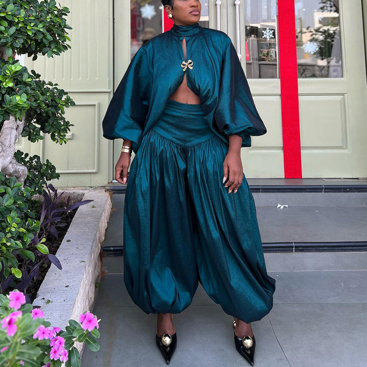 Damen Elegantes Ensemble mit Volant und weit geschnittenem Oberteil Drune