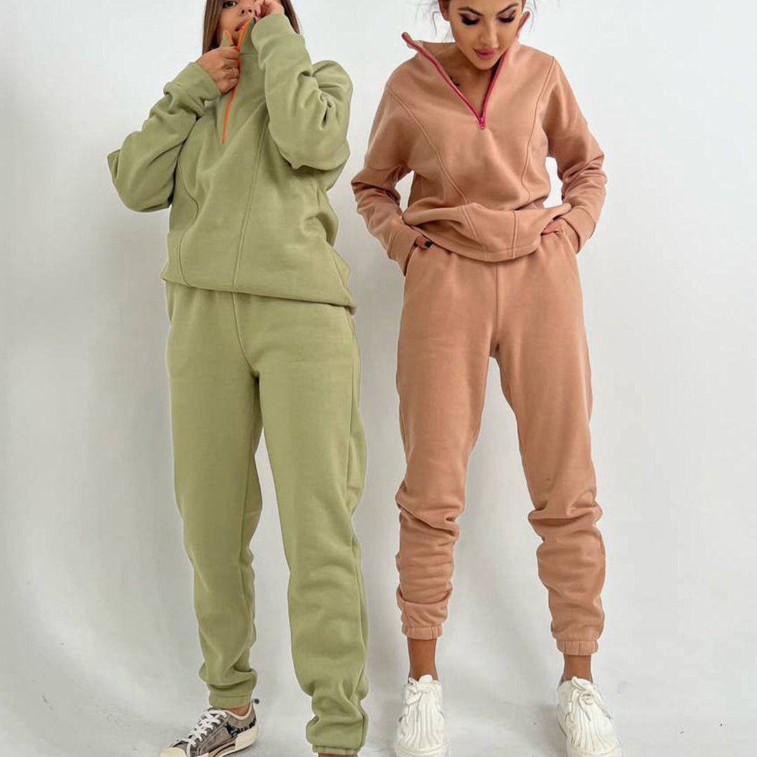 Damen sportliches Fleece-Jogginganzug mit Stehkragen Drune
