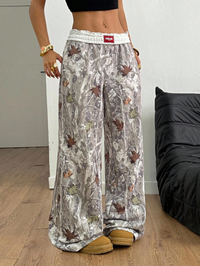Damen Bequeme und stylische Freizeithose mit Blattmuster Drune