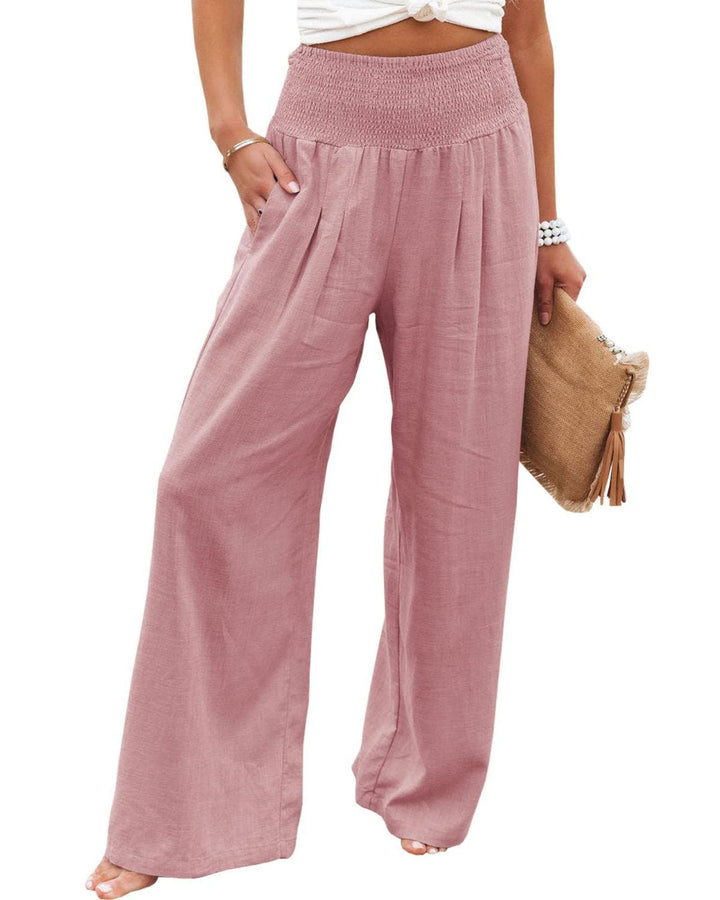 Damen Weite Leinenhose mit elastischem Bund und Falten Drune