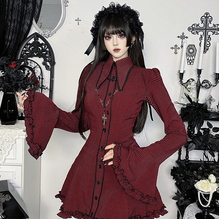 Damen schickes Mini-Kleid mit volantartigen Ärmeln und dekorativem Kragen Drune
