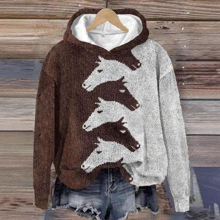 Damen Hoodie mit kreativem Pferdemuster und bequemer Passform Drune