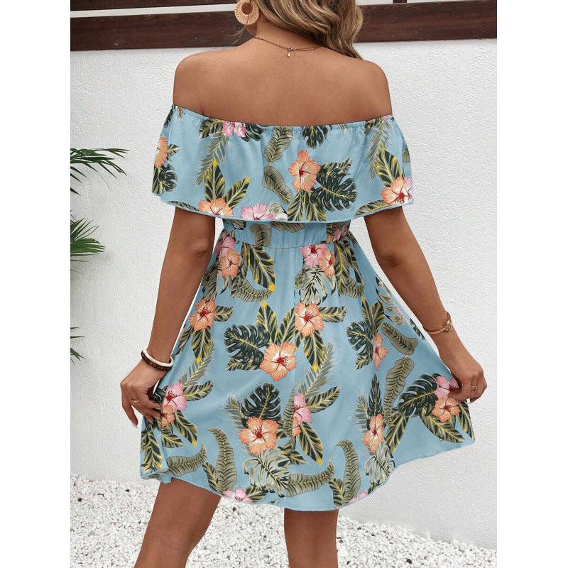 Damen Off-Shoulder Sommerkleid mit floralem Muster Drune