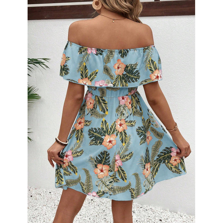 Damen Off-Shoulder Sommerkleid mit floralem Muster Drune