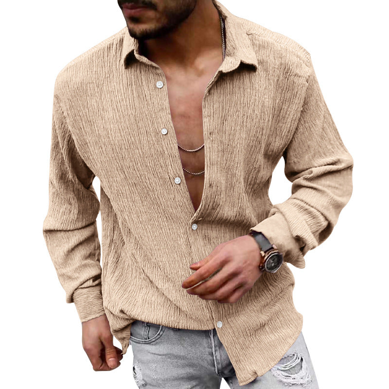 Herren nan strukturiertes Casual-Hemd mit Crinkle-Optik, Hemdkragen und legerem Oversize-Schnitt Drune