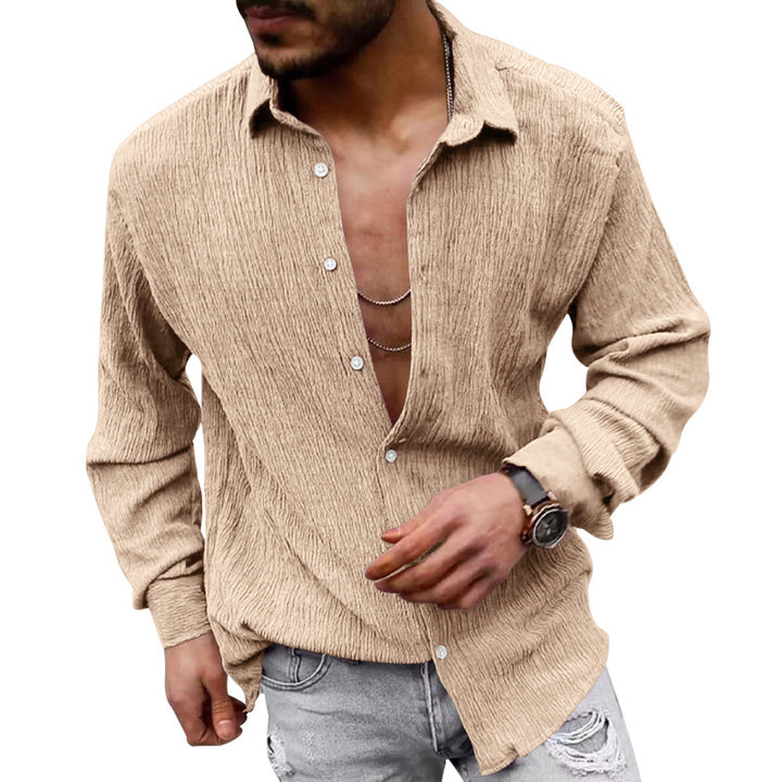 Herren nan strukturiertes Casual-Hemd mit Crinkle-Optik, Hemdkragen und legerem Oversize-Schnitt Drune