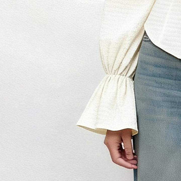 Damen Bluse mit ausgefallenen Volantärmeln und taillierter Silhouette Drune