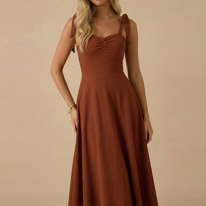 Damen Maxikleid mit niedlichen Schleifen-Trägern und gerafftem Oberteil Drune