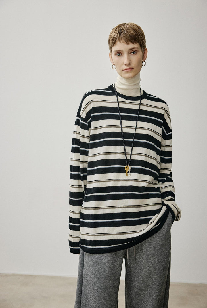 Damen Oversized Strickpullover mit zeitgemäßem Streifenmuster Drune