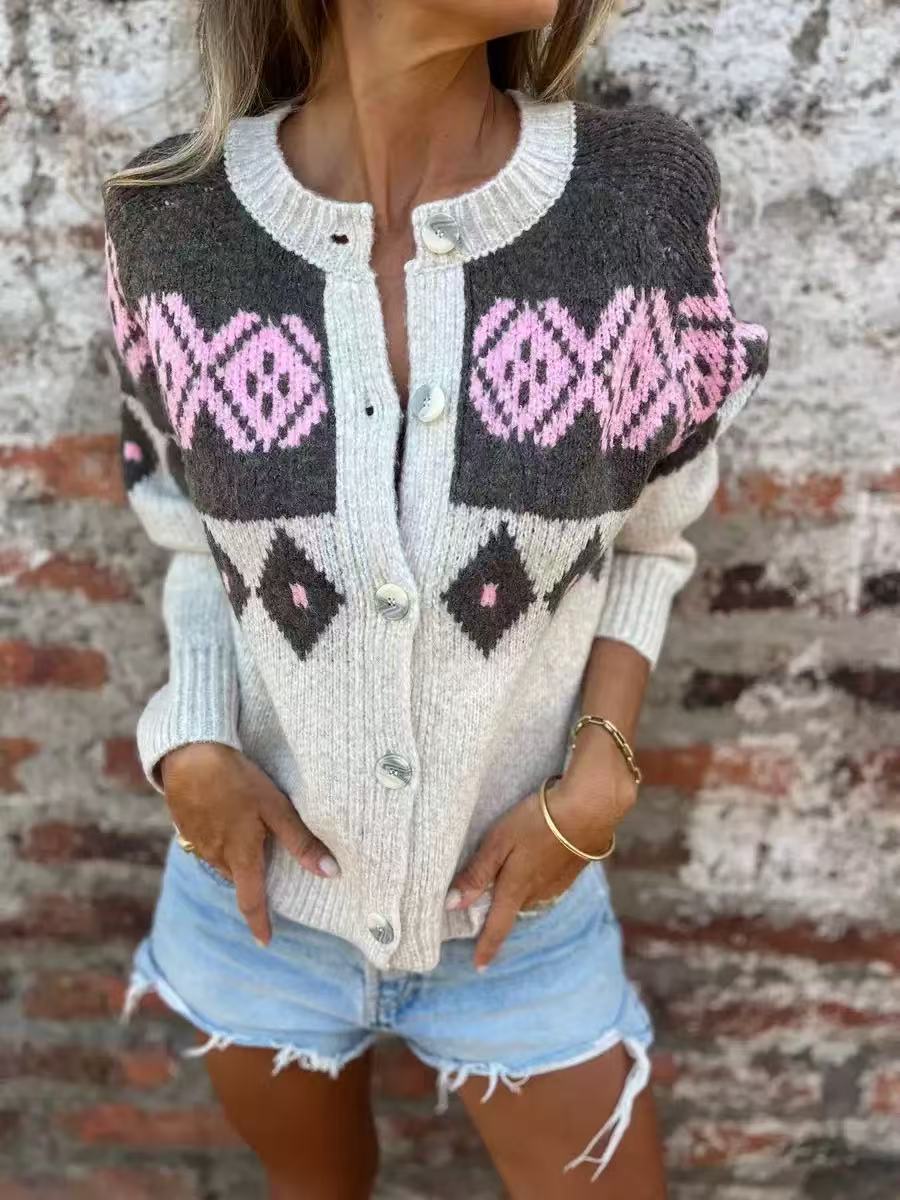 Damen nan kuscheliger Strickcardigan mit Zierholzknöpfen und Rundhalsausschnitt Drune