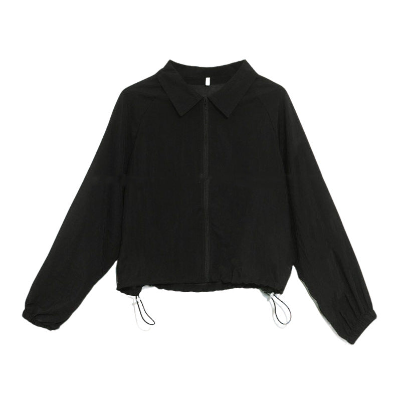 Damen modische cropped Windjacke mit Kordelzug Drune