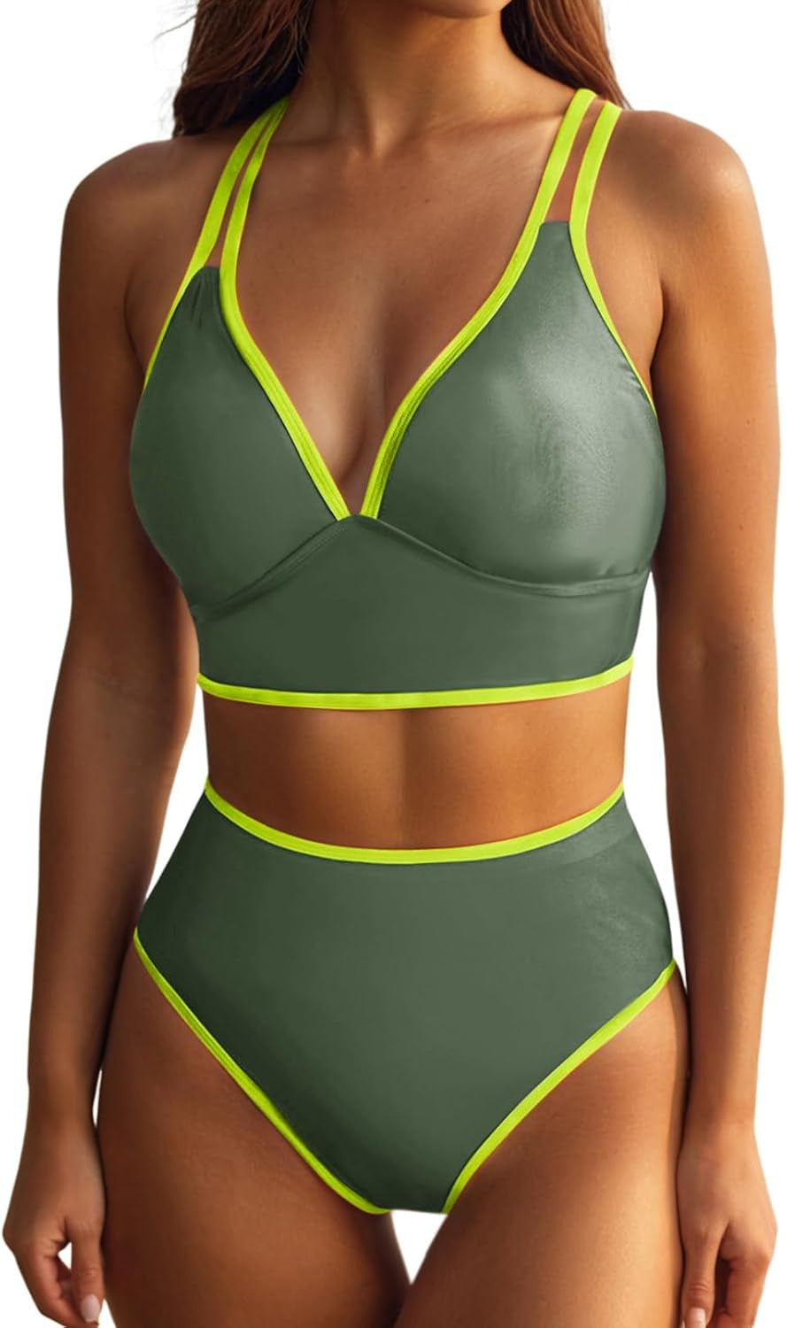 Damen Bikini-Set mit elegantem Hochgeschnittenen Höschen und verstellbaren Trägern Drune