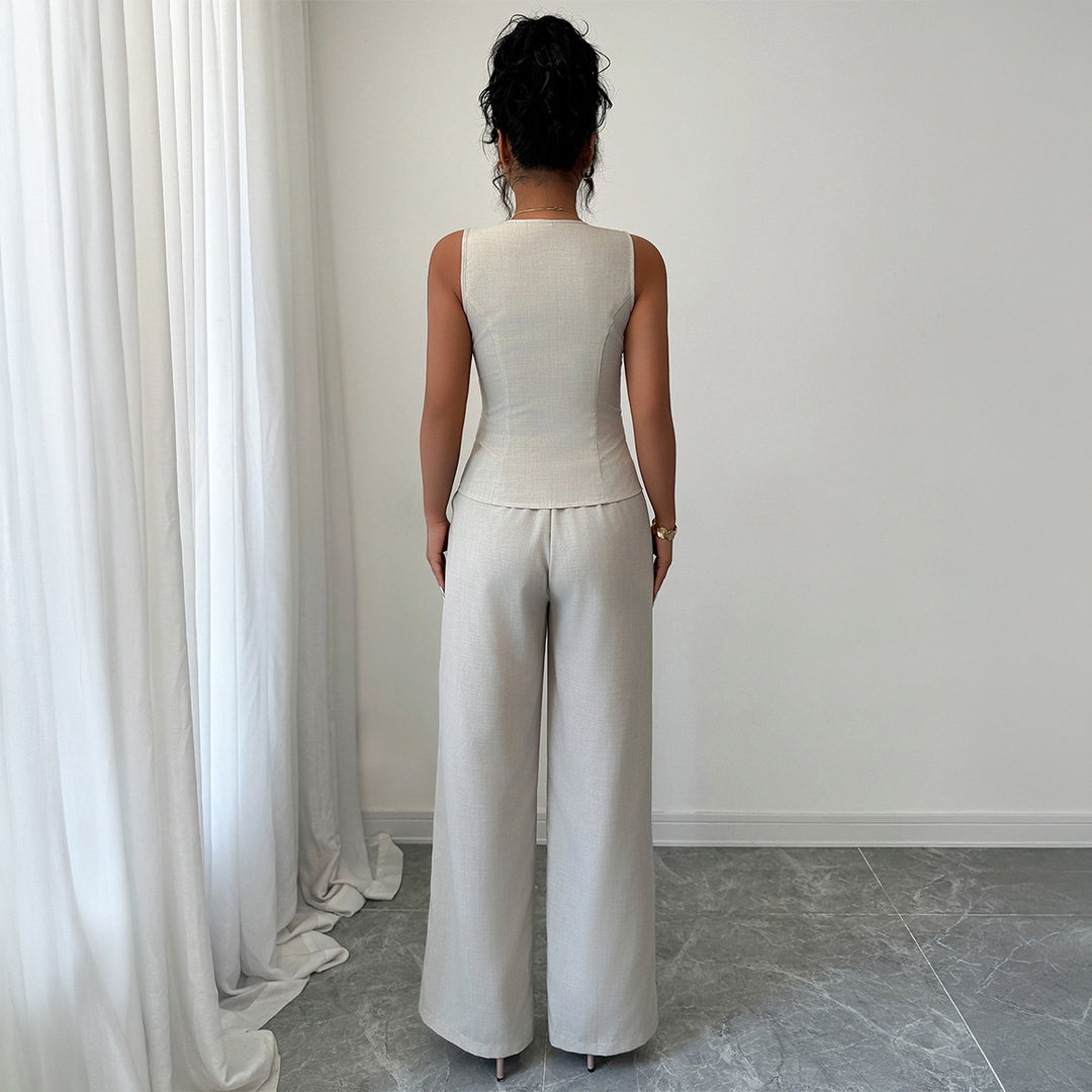 Damen elegante Hose-Anzug mit tailliertem Oberteil und Knopfdetails Drune