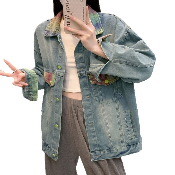 Damen Oversized Denimjacke mit bunten Akzenten Drune