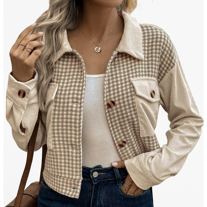 Damen modische Karojacke mit Taschen Drune