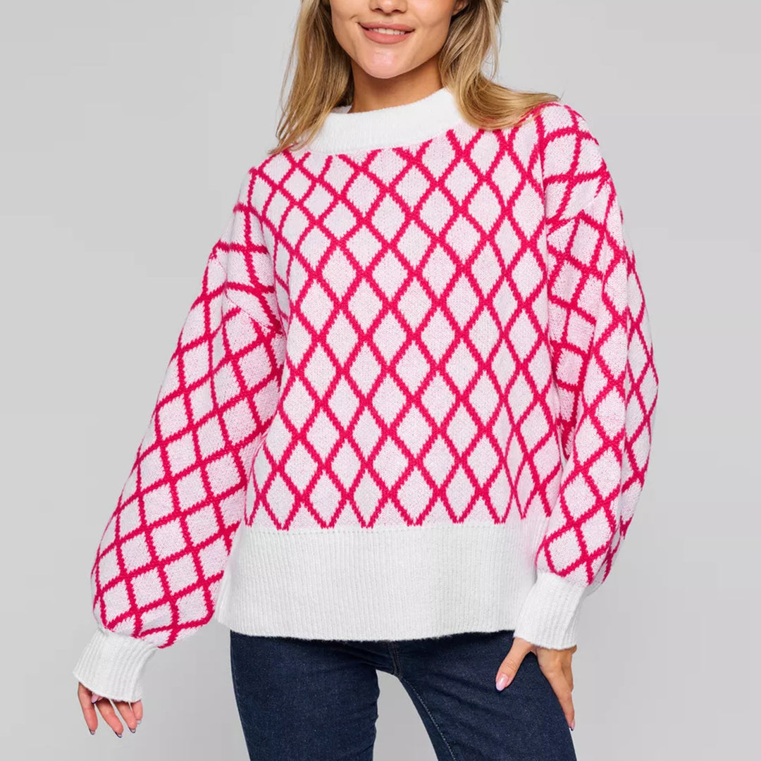 Damen lässiger Pullover mit modernem Rautenmuster und lässigem Schnitt Drune