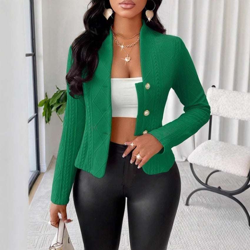 Damen Mode Blazer mit strukturiertem Design und glänzenden Knöpfen Drune