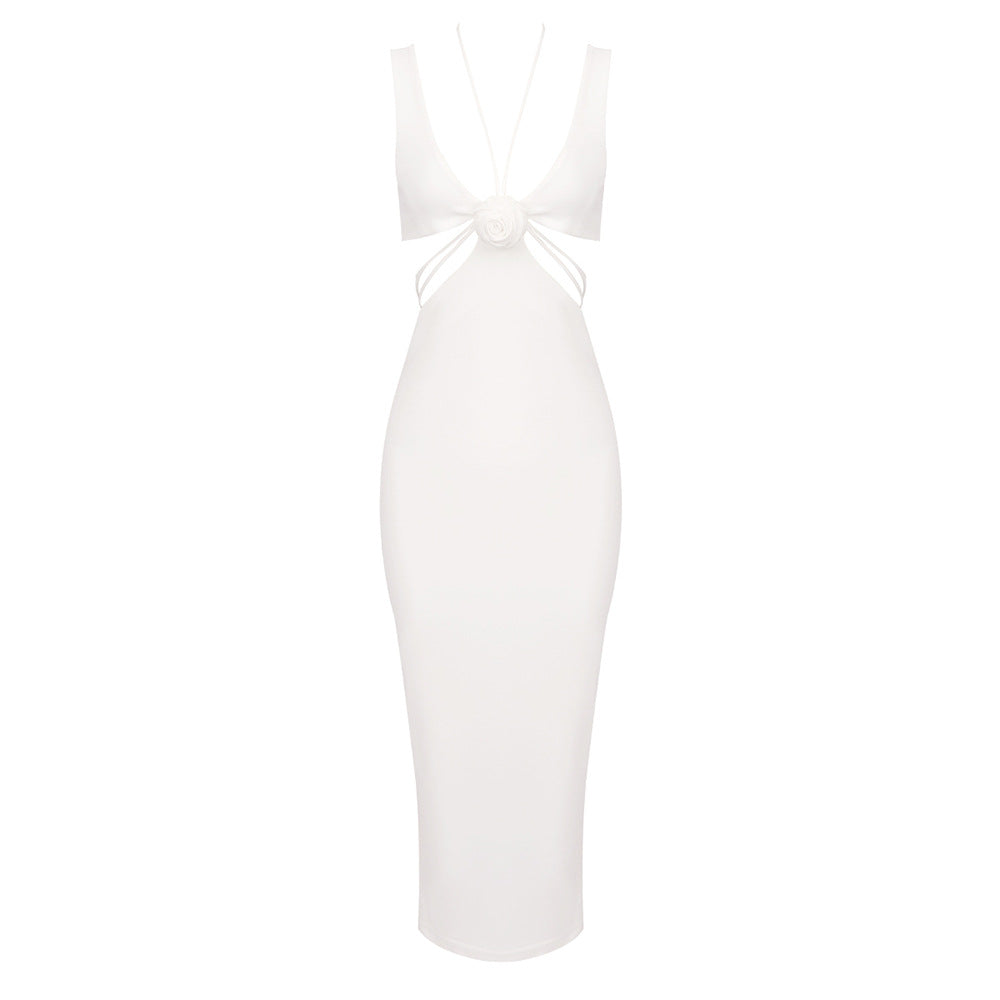 Damen figurbetontes Kleid mit raffinierten Rückendetails und floralem Akzent Drune