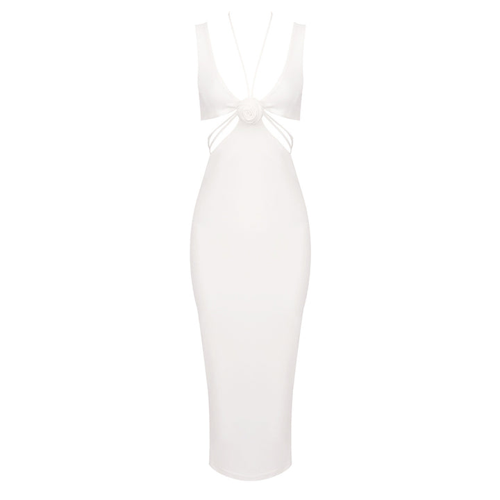 Damen figurbetontes Kleid mit raffinierten Rückendetails und floralem Akzent Drune