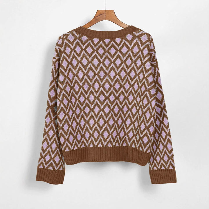 Damen lässiger Strickpullover mit geometrischem Muster Drune