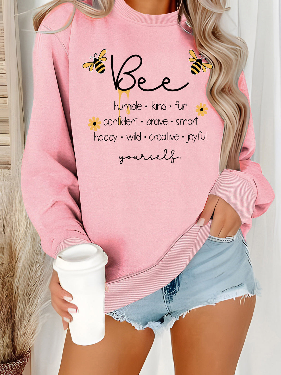 Damen Sweatshirt mit inspirierendem Bienenmotiv und positiven Affirmationen Drune